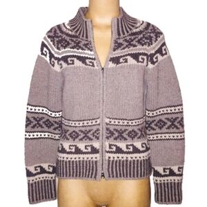 Sundance 100% Lambswool Heavy Zip Brown Cardigan M